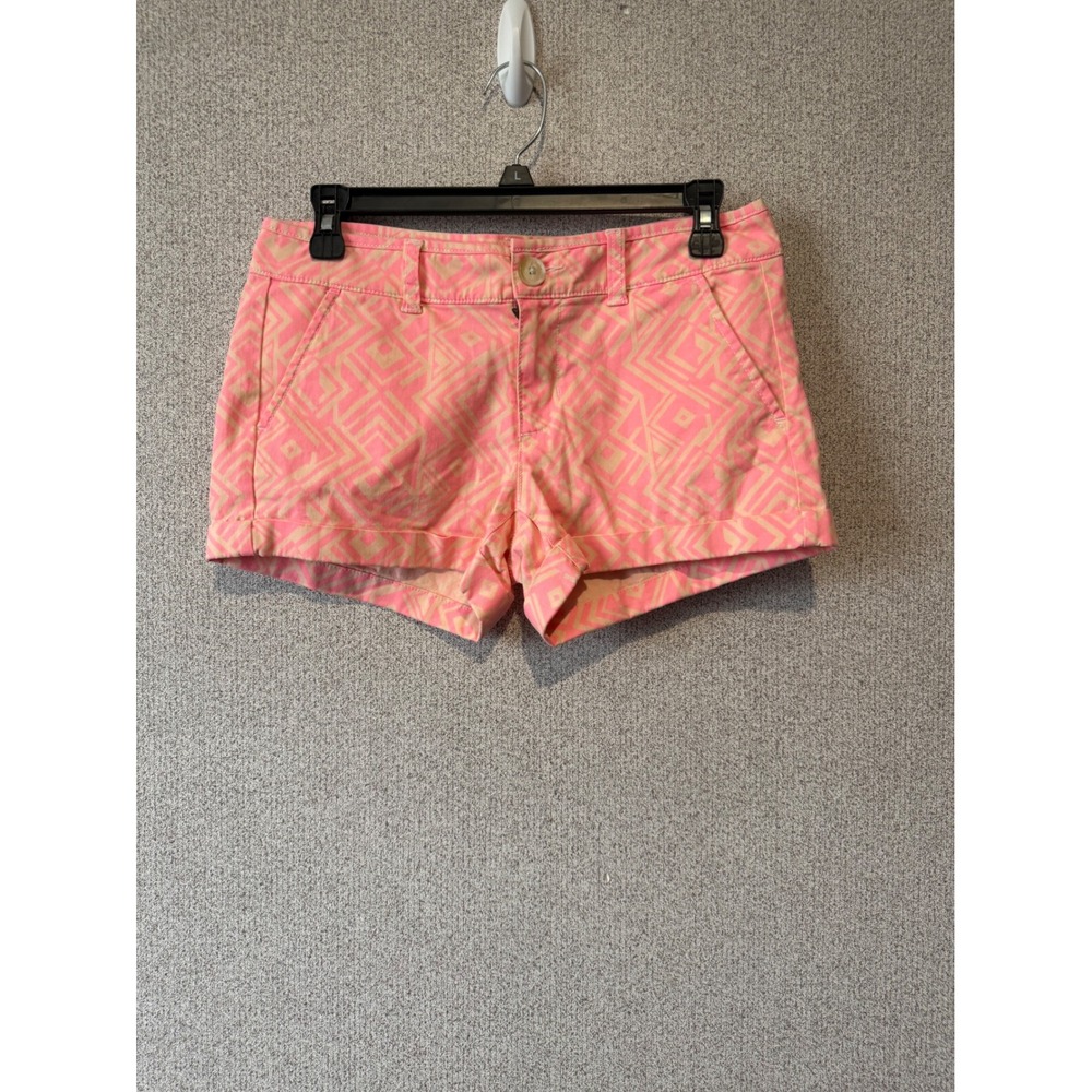 American Eagle Pink Geometric Tribal Print Midi Stretch Shorts Womens Size 2